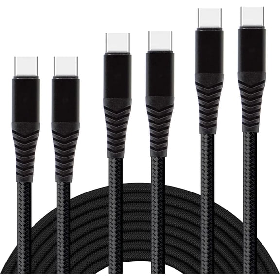 Dual 3Pack USB-C 20W Braided Cables Compatible with Google Chromebook/PixelBook Go/Pixel Slate fast Gig Speeds! Three Hi-Speed Cables of 3ft/6ft/10ft (Black)