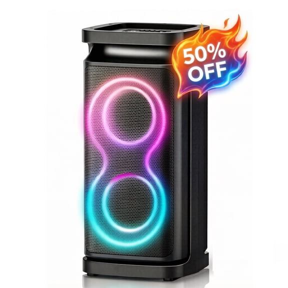 GCZ Party Bluetooth Speaker, 120W Loud Sound with Deep Bass for Outdoor Backyard Party, TWS Party Lights and Karaoke Effects, Microphone and Guitar Input