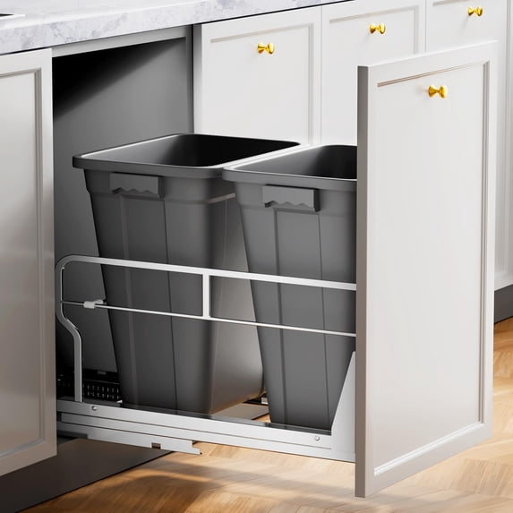 Dual 40qt Pull Out Trash Can Under Cabinet With Soft-close Slides ...