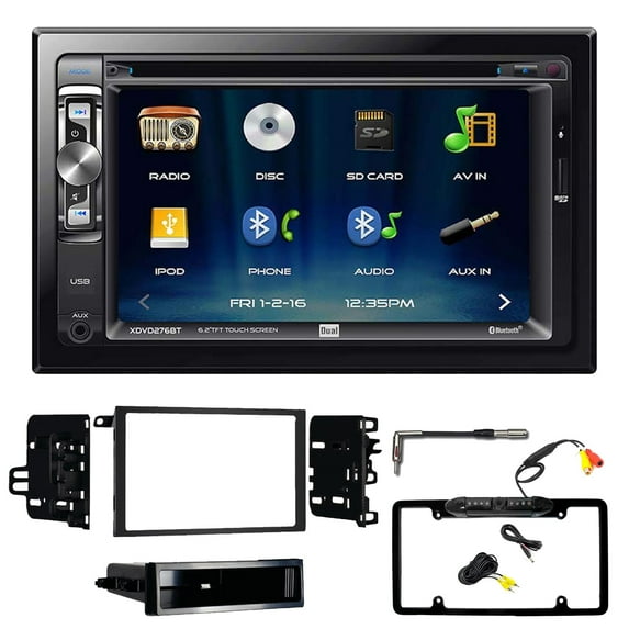 Dual 6.2" Double-DIN Bluetooth DVD Receiver with Dash Kit Antenna Adapter and Rearview Camera