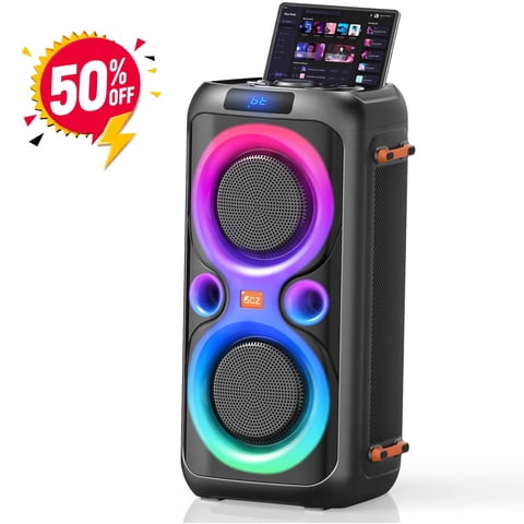 Dual 6.5-inch 160W Bluetooth Speaker, Large Party Speakers with Rich Bass, TWS Mode, Microphone Jack, Support Usb Aux TF for DJ Karaoke Games