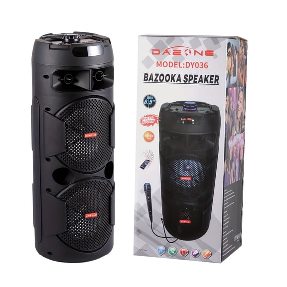 Dual 6.5" Portable Speaker, Wireless Sub Woofer Heavy Bass Sound System, Stereo Receivers, with LED Lights, Mic, for Outdoor RV Party