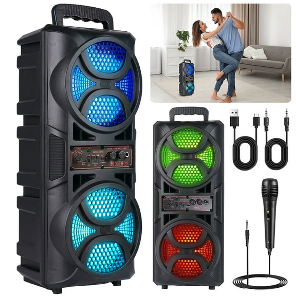 Dual 6.5 Wireless Party Bluetooth Speaker with Microphone, Remote, Portable PA Speaker System, RGB LED Party Lights, Karaoke Machine with Treble & Bass, FM/AUX/USB/TF/TWS/Echo
