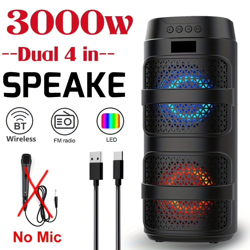 Dual 6.5in Dual 8in Woofer Karaoke Machine Portable Party Speaker Wireless Portable Multicolored LED Speaker System Volume, Bass, And Treble Controls, Wired Microphone USB, FM Radio, AUX