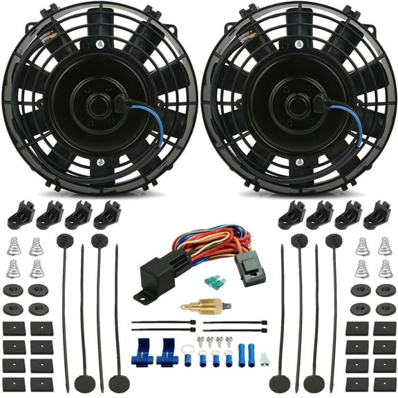Dual 6 Inch 90w Electric Trans Oil Cooler Fans Grounding Thermostat Switch