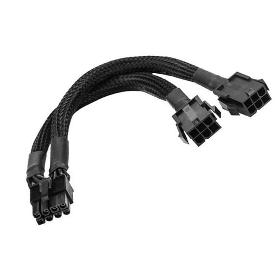 Dual 6 Pin Female to 8 Male GPU Power Adapter Cable Braided Sleeved 20cm