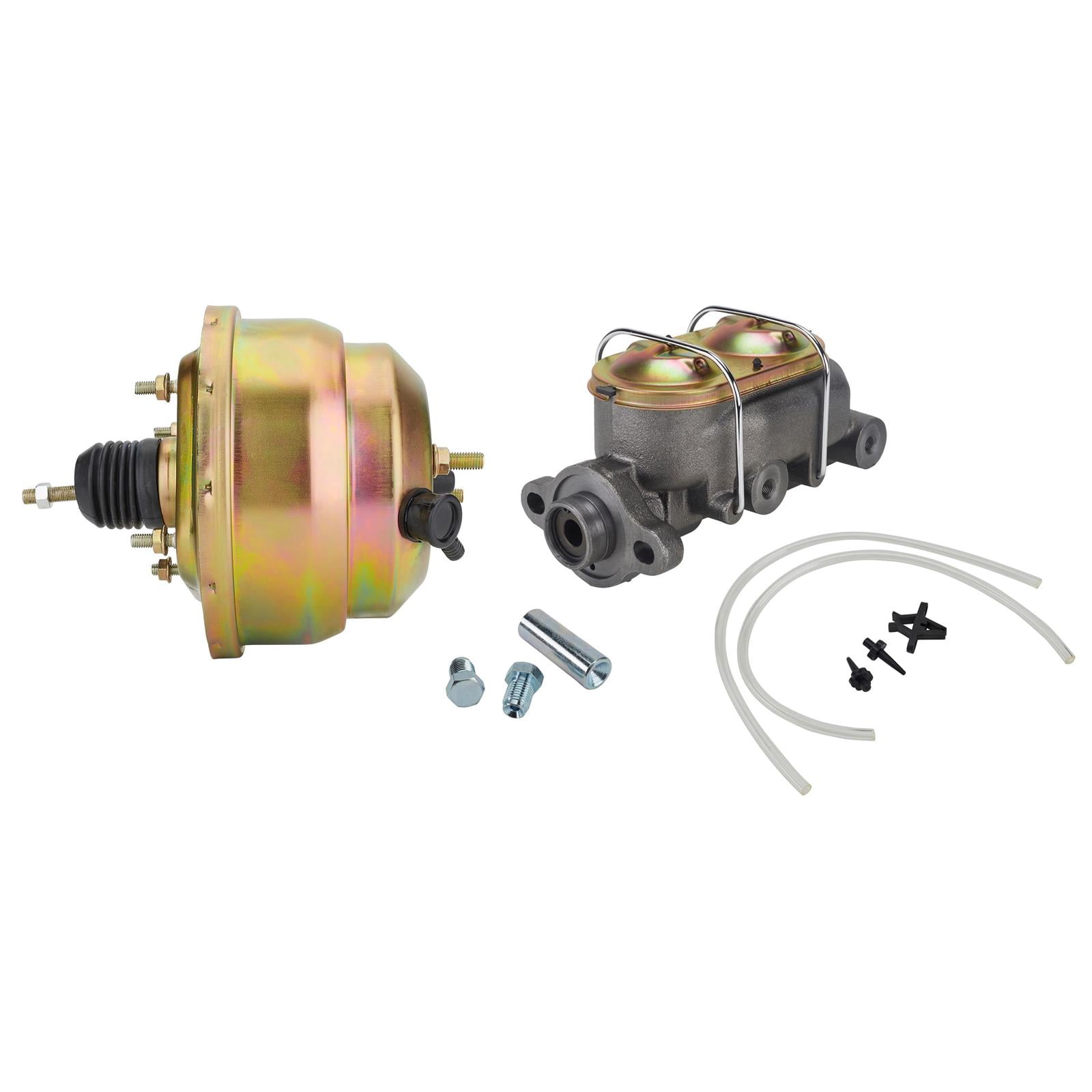 Speedway Motors Dual 8-Inch Brake Booster and 1-Inch Bore Master Cylinder Combo, Compact Under-Floor or Firewall Mount with 3/8-24 Ports and 4-Bolt 3-3/8 Inch Pattern