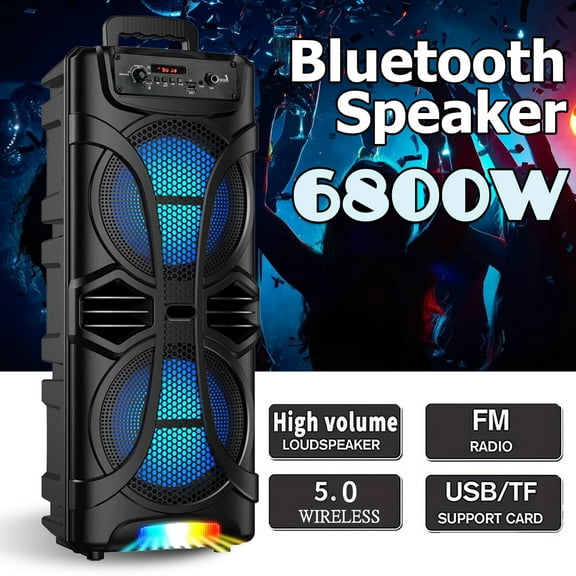 Dual 8" Portable Bluetooth Speaker Subwoofer Heavy Bass Sound PA System AUX/FM/TWS/TF