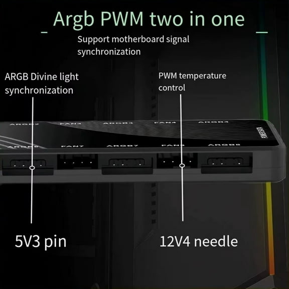 Dual 8-Way ARGB PWM Shenguang Synchronization 2-in-1 Chassis Fan Controller Radiator,1 * Computer fan radiator,Black