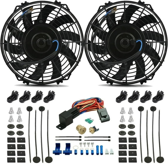 Dual 9 Inch 90w Electric Cooling Fans NPT Threaded Thermostat Switch Kit