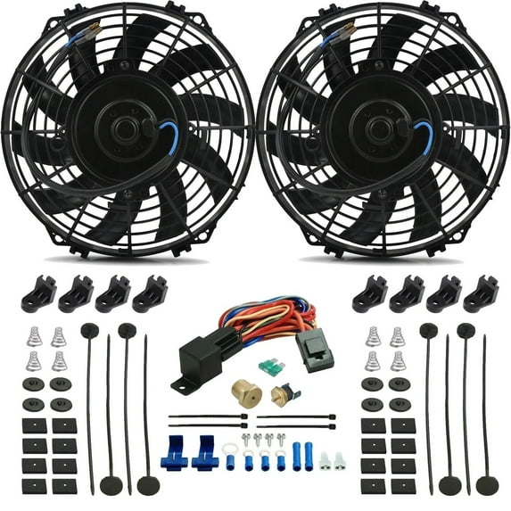Dual 9 Inch 90w Electric Cooling Fans NPT Threaded Thermostat Switch Kit