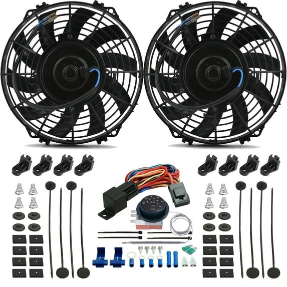 Dual 9 Inch 90w Electric Fans Adjustable Thermostat Controller Switch Kit