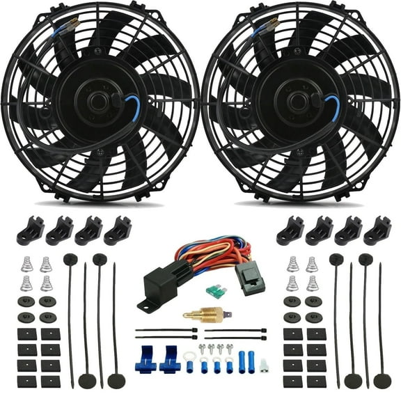 Dual 9 Inch 90w Electric Fans NPT Thread-In Thermostat Switch Wiring Kit