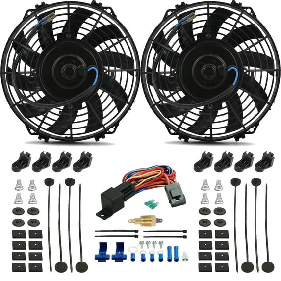 Dual 9 Inch 90w Electric Fans NPT Thread-In Thermostat Switch Wiring Kit