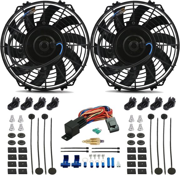 Dual 9 Inch 90w Electric Fans NPT Thread-In Thermostat Switch Wiring Kit