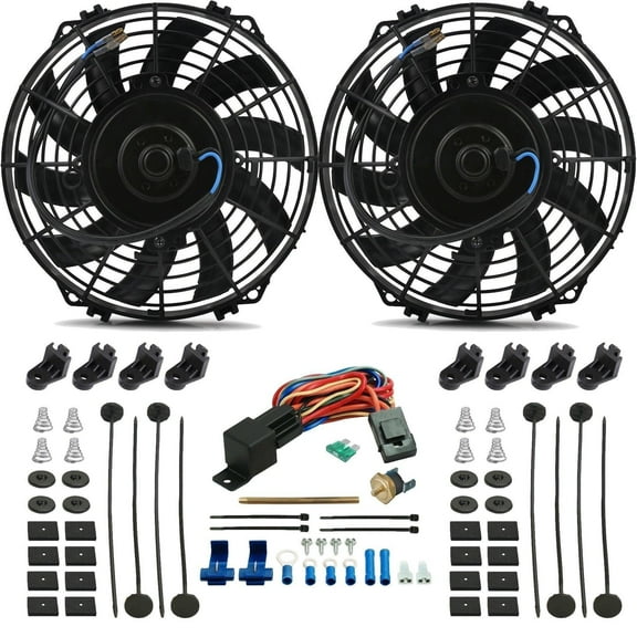 Dual 9 Inch 90w Electric Fans Push-In Probe Thermostat Temp Switch Kit