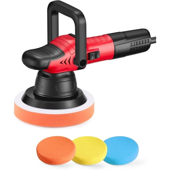 Dual Action Buffer Polisher, 6 Inch Orbital Polisher for Detailing with 6 Variable Speeds, Detachable Handle & 3 Polishing Pads