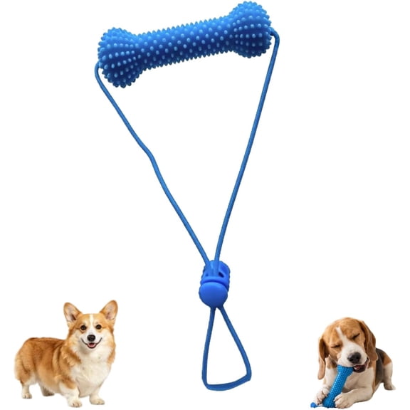 Dual-Action Canine Dental Prop, Dog Chew Toy with Rope, Durable Rubber Bone Toy for Teeth Cleaning & Tug of War, Suitable for Small Medium Large Dogs (1pcs)