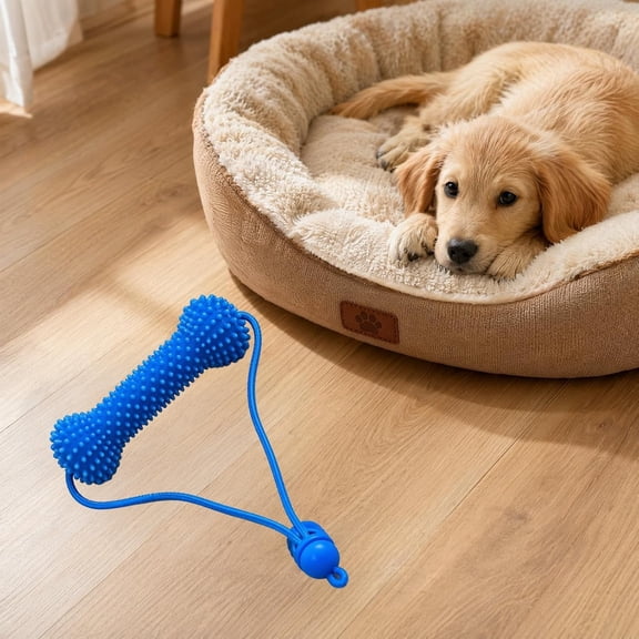 Dual-Action Canine Dental Prop, Dog Chew Toy with Rope, Durable Rubber Bone Toy for Teeth Cleaning & Tug of War, Suitable for Small Medium Large Dogs (1pcs)
