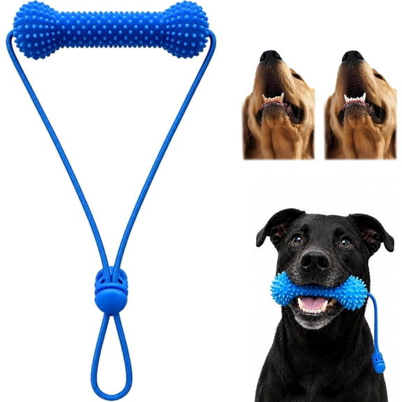 Dual Action Canine Dental Prop, Dual Action Bite and Brush Dental Toy with Adjustable Strap for Dogs, Soft Rubber Chew Tool for Small Medium Large Dogs (1 pcs)