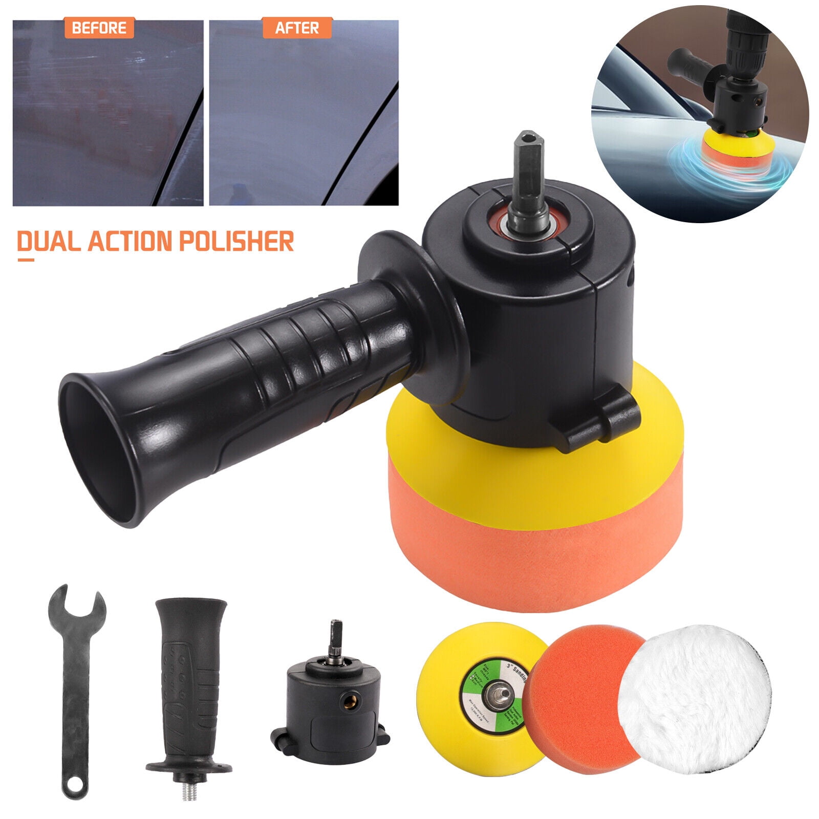 Dual Action DA Car Polisher 6" Buffer Sander Orbital Polishing Machine & Bag Pad