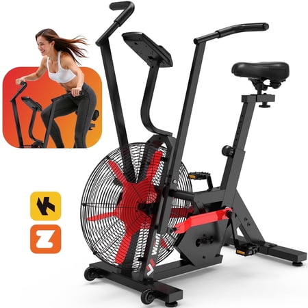 Winfita Red Air Bike Exercise Bike with Dual Action Handlebars, 100 Resistance Levels, Indoor Workout