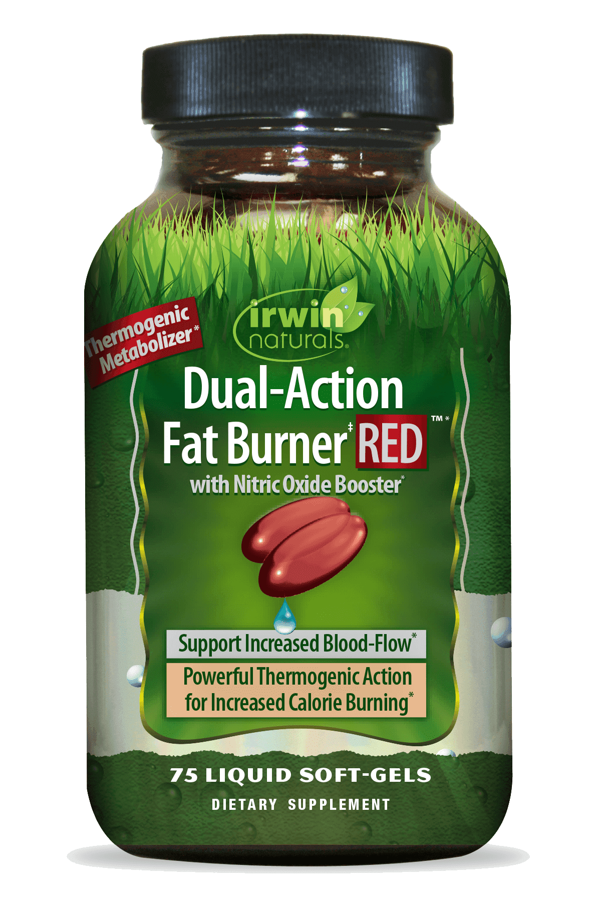 Irwin Naturals Dual-Action Fat Burner RED - 75 Liquid Soft-Gels - Powerful Thermogenic with Nitric Oxide Booster - 25 Total Servings