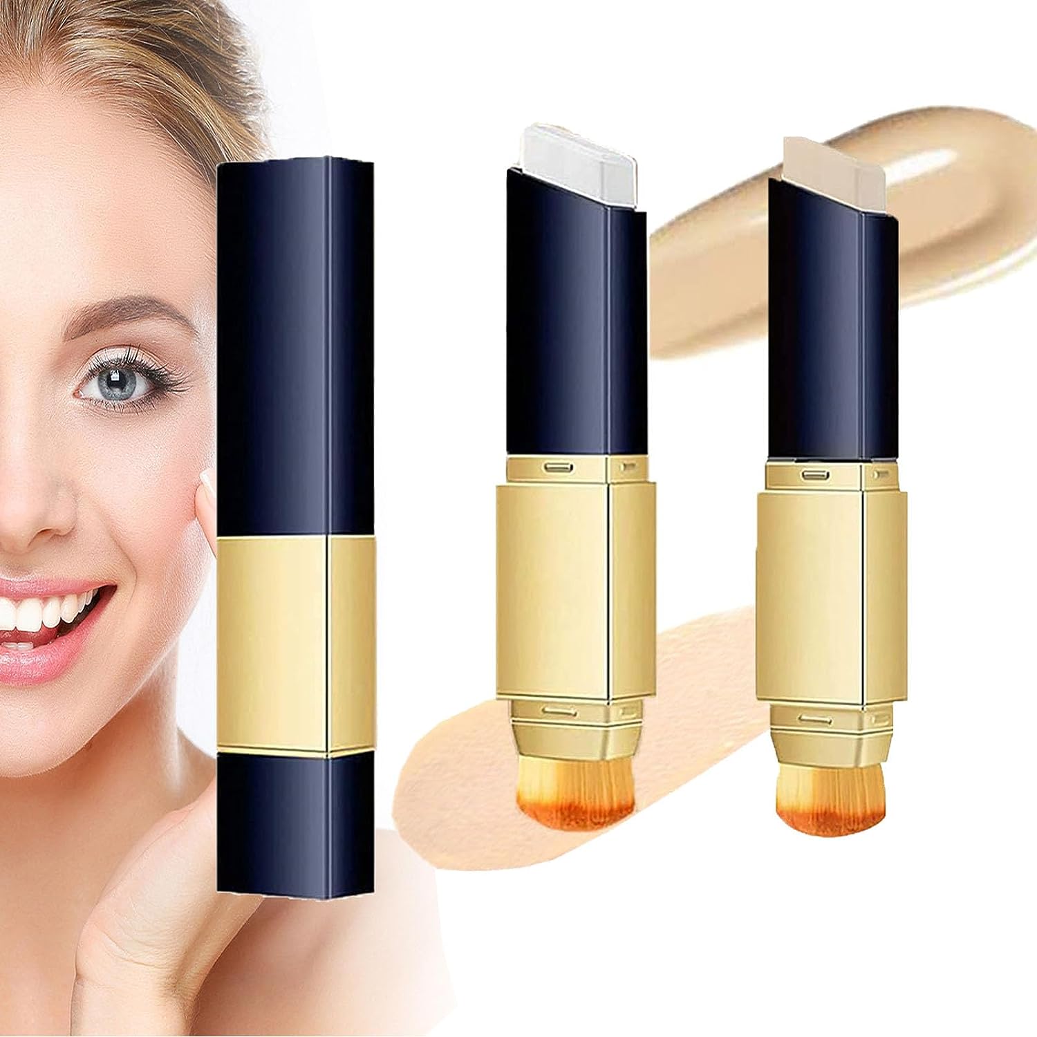 Dual Action Full Coverage Foundation Stick, DoubleSided Concealer with Brush, 2In1 White