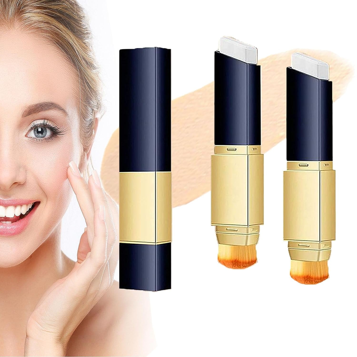 Dual Action Full Coverage Foundation Stick, DoubleSided Concealer with Brush, 2In1 White