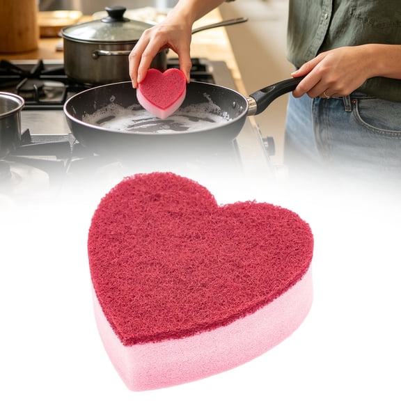 Dual-Action Heart-Shaped Cleaning Sponge, Soft Absorbent Side and Durable Scrubber Layer for Kitchen, Bath, and Appliance Cleaning, 1 Count, 3.5 x 3.5 x 1.2 Inch, By Cosmug