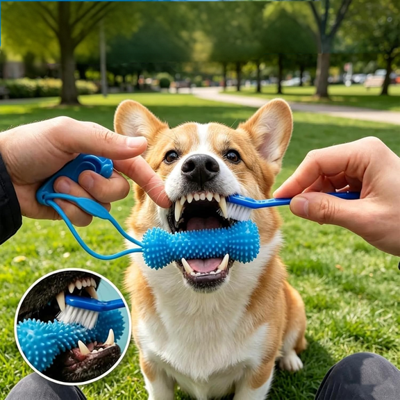 Dual-Action Interactive Dog Toys, Durable Action Prop Chew Toy Designed for Easier Daily Teeth Brushing, Premium Pet Oral Care Accessory Perfect for Small Medium and Large Size Dogs