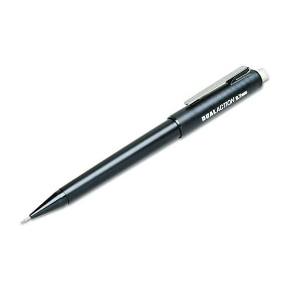 Dual Action Mechanical Pencils - Medium Point 0.7mm - Black - 12 Pack - Refillable Writing Pencils with Cushioned Grip & Eraser
