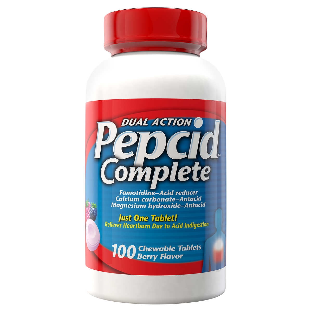 Pepcid Complete Dual Action 100 Tablets Acid Reducer Antacid Berry Flavor