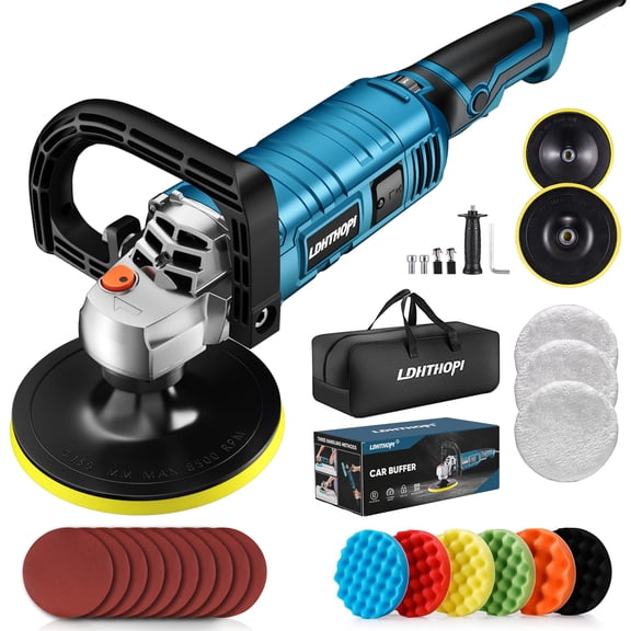 Dual Action Polisher, 980W 5/6 Inch, 2026 Upgraded 9MM Random Orbital Buffer Polisher for Car Detailing, 2800-5800RMP, 6 Variable Speed Buffer Polisher with 8 Detachable Pads