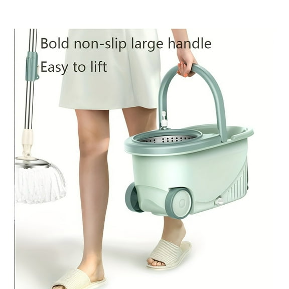 Dual-Action Spin Mop by MOPPDUS - Stainless Steel Handle & Head, Easy-Action No Electricity Needed, Ideal for Kitchen, Bathroom, Living Room Floors - Includes Bucket Se