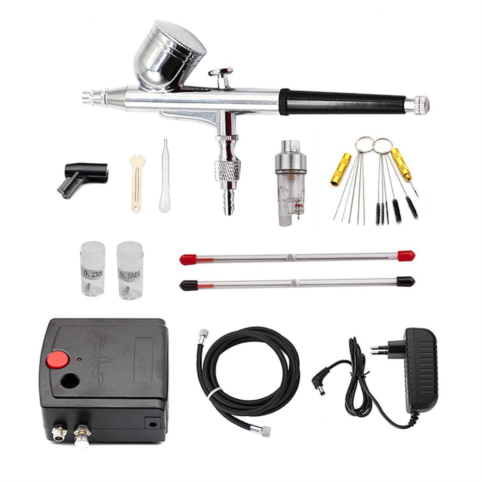 DualAction Spray Gun Airbrush with Compressor 0.3mm Airbrush Kit for