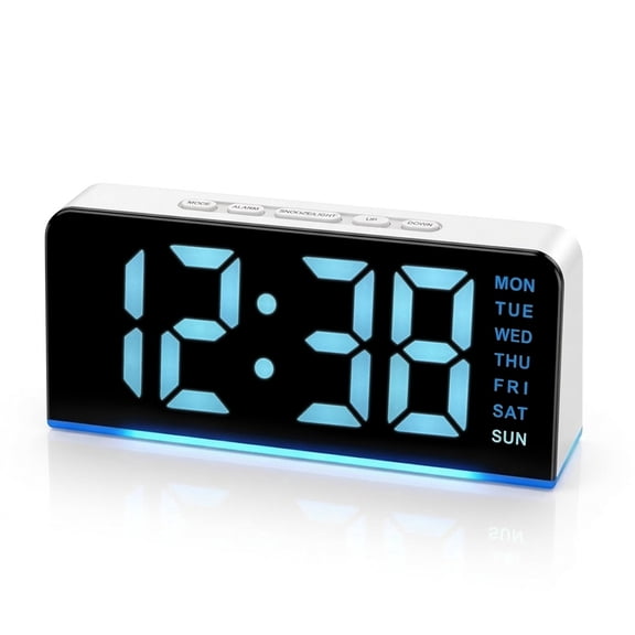 Dual Alarm with Snooze Buzzer-Wake Up and 3 Week Modes. White LED Digital Clock with Dimmer, Night Light. Alarm Clock with Temperature, 12/24H Display iTOMA