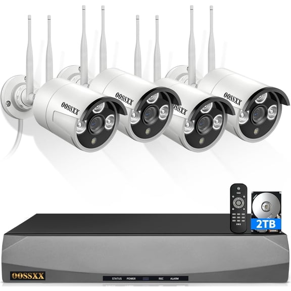 Dual Antennas for Wi-Fi Enhanced AI Human Detected 2K 3.0MP Wireless Security Camera System, Surveillance DVR Kits with 2TB Hard Drive, 4Pcs Outdoor WiFi Security Cameras, with Audio, Night Vision