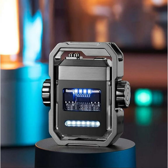Dual Arc Electric Lighter, Kadlawus Rechargeable Windproof Lighter with Double Arc, Mechanical Spinner Design, Battery Indicator, Type-C Charging, Durable Metal Body, Great Gift for Smokers