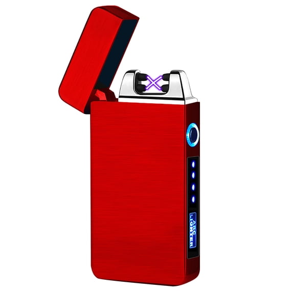 Dual Arc Windproof Lighter, Red Satin Finish, Rechargeable With Included Charging Cable - Compact Design, Usb Charging, Visible Power Indicator - For Outdoor, Camping, Daily Use,