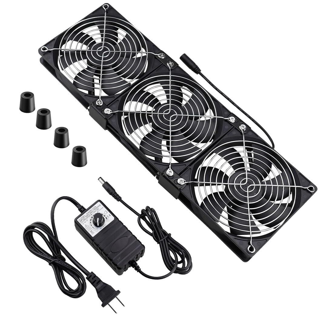 Dual Ball 3 x 120mm Computer Fan with AC Plug DC 12V Big Airflow Fans ...