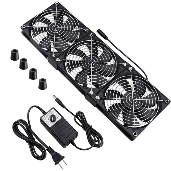 Dual Ball 3 x 120mm Computer Fan with AC Plug DC 12V Big Airflow Fans with 110V 120V 220V 240V AC Speed Controller for DIY Cabinet Chassis Machine Server Workstation Cooling