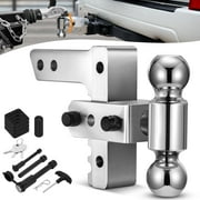 SPEEDWOW Adjustable Trailer Hitch, Fits 2 inch Receiver, 6 inch Drop/Rise Aluminum Drop Truck Hitch, 20000 lbs GTW-Tow Hitch for Heavy Duty Trailer with Two Anti-Theft Pin & Dual-Ball(2"&2-5/16")