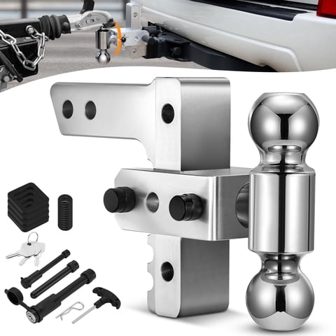 SPEEDWOW Adjustable Trailer Hitch, 12500 lbs GTW-Tow Hitch Fits 2" Receiver, 6" Drop/Rise Aluminum Ball Hitch with Two Anti-Theft Lock & Dual-Ball(2"&2-5/16")