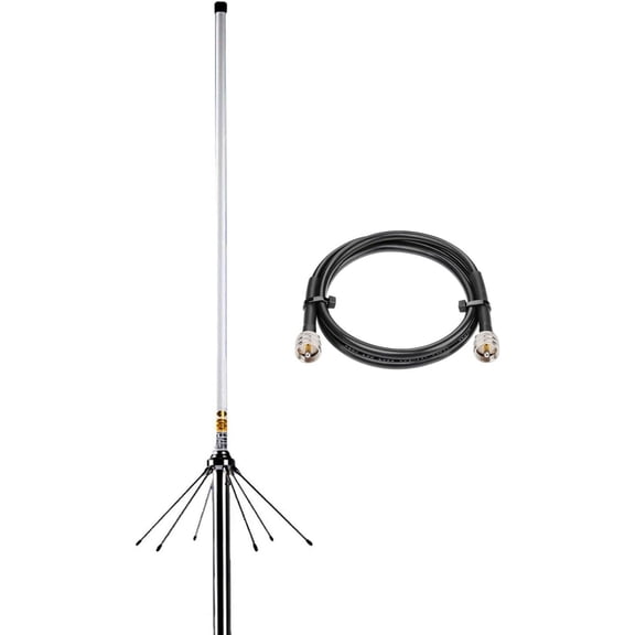 Dual Band VHF UHF Ham Radio Base Antenna with 10m Coaxial Cable PL259 Connector