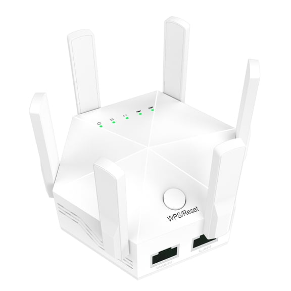 Dual-Band WiFi Range Extender 300Mbps, Wireless Signal Booster With 6 Adjustable Antennas, N300 WiFi Repeater For Home & Office, Supports Mesh Network, WPS One-Touch Setup, US Plug (White)