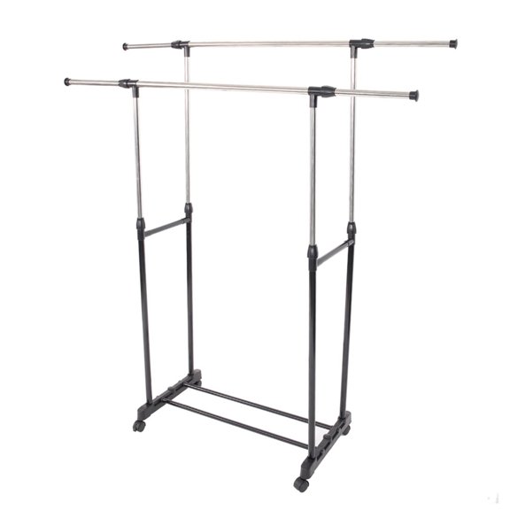 Dual-Bar Expandable Clothes Rack w/Shoe Shelf - Heavy-Duty Steel & PP, Space-Saving for Indoor/Outdoor