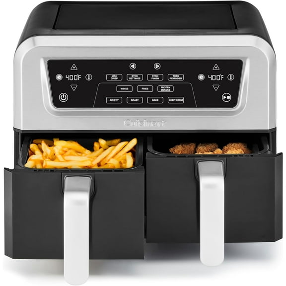 Dual Basket Air Fryer, 2-4.25 QT Baskets, Total 8.5 QT, 4 Functions Air Fry, Roast, Bake and Keep Warm, Features Sync Finish and Sync Settings, Toss Reminder, Auto Warm Mode and Auto-Pause