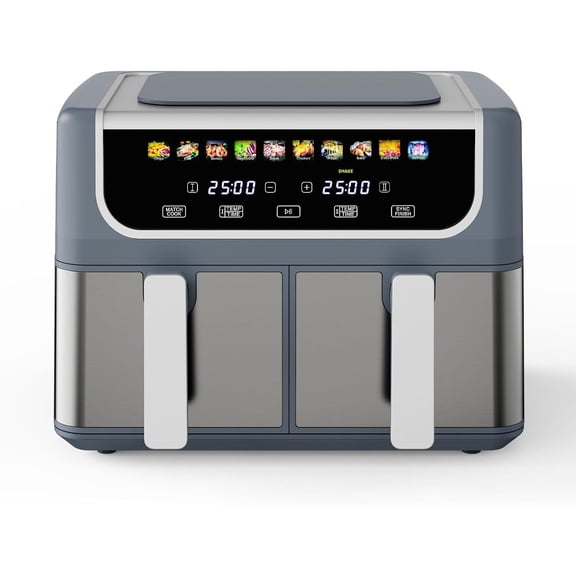 Dual Basket Air Fryer 9.5 QT 10 in 1 with Ceramic Crisper Plate Temperature Range 80 to 450 F Smart Cooking Modes