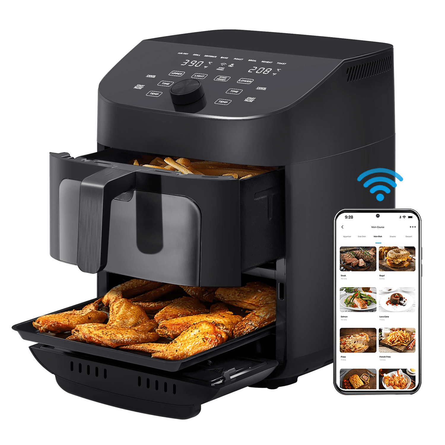 Dual Basket Air Fryer Oven 11Quart 8in1 Function, Transparent Window